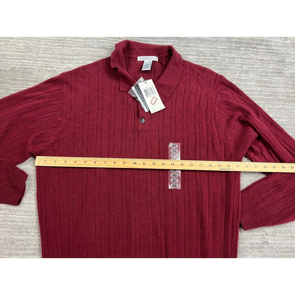 Geoffrey Beene Polo Sweater Mens Large Red Cranberry Marl Ribbed Fine Gauge NWT
